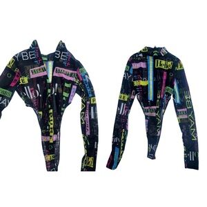 Sheer black graffiti bodysuit small